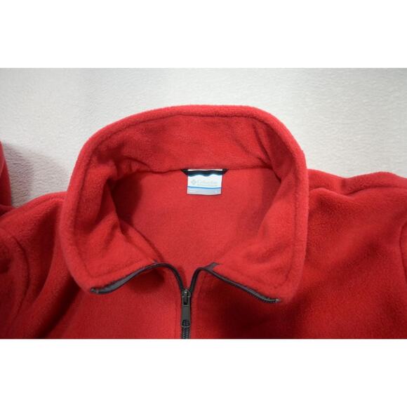 Columbia Fleece Full Zip Sweater Jacket Hiking Camp Red Mens Large - Picture 8 of 10
